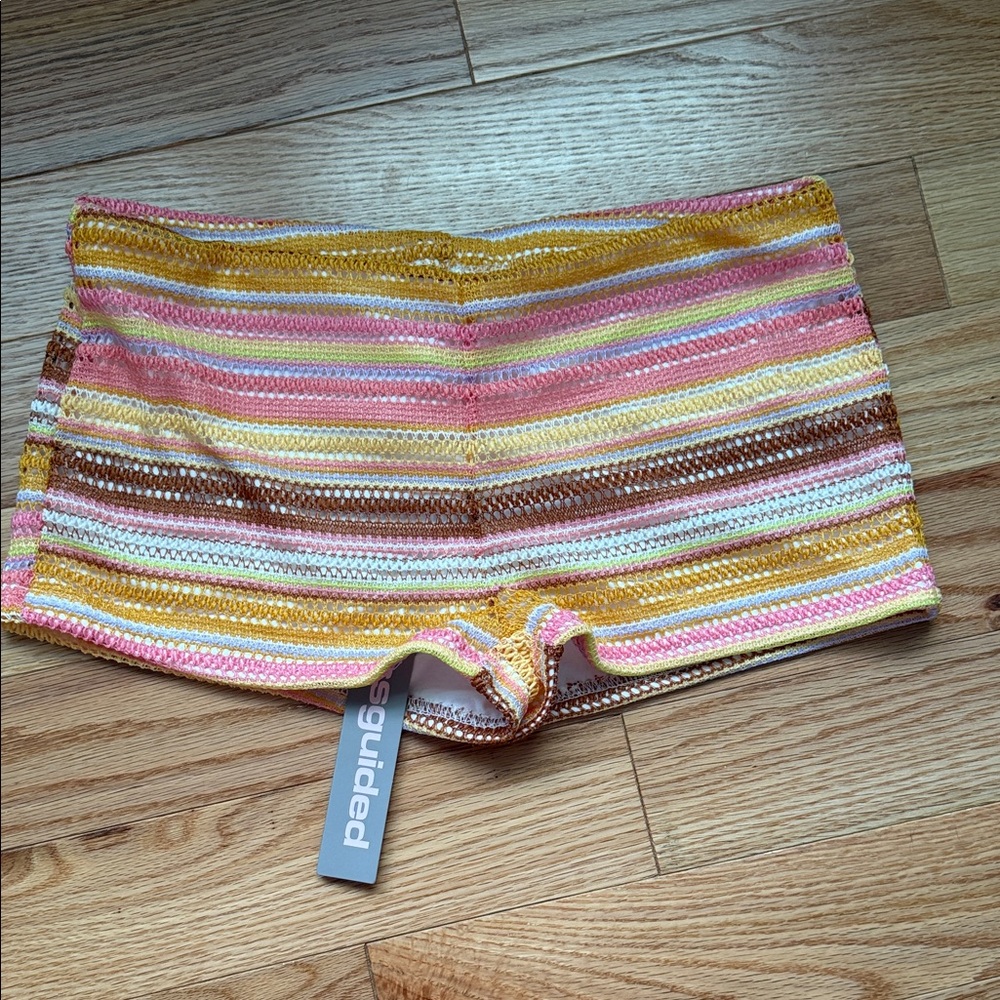 Missguided Striped High Waist Shorts - Yellow, Pink, Brown
